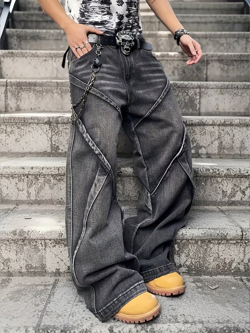 Men'S High Street Vintage-Style Long Pants Made to Look Like Faux Denim - Featuring Stretchy Faux Denim Fabric, a Loose Fit, And a Retro Washed Appearance, Suitable for Both Casual And Forma - Image 5