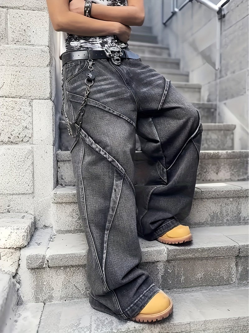 Men'S High Street Vintage-Style Long Pants Made to Look Like Faux Denim - Featuring Stretchy Faux Denim Fabric, a Loose Fit, And a Retro Washed Appearance, Suitable for Both Casual And Forma - Image 2