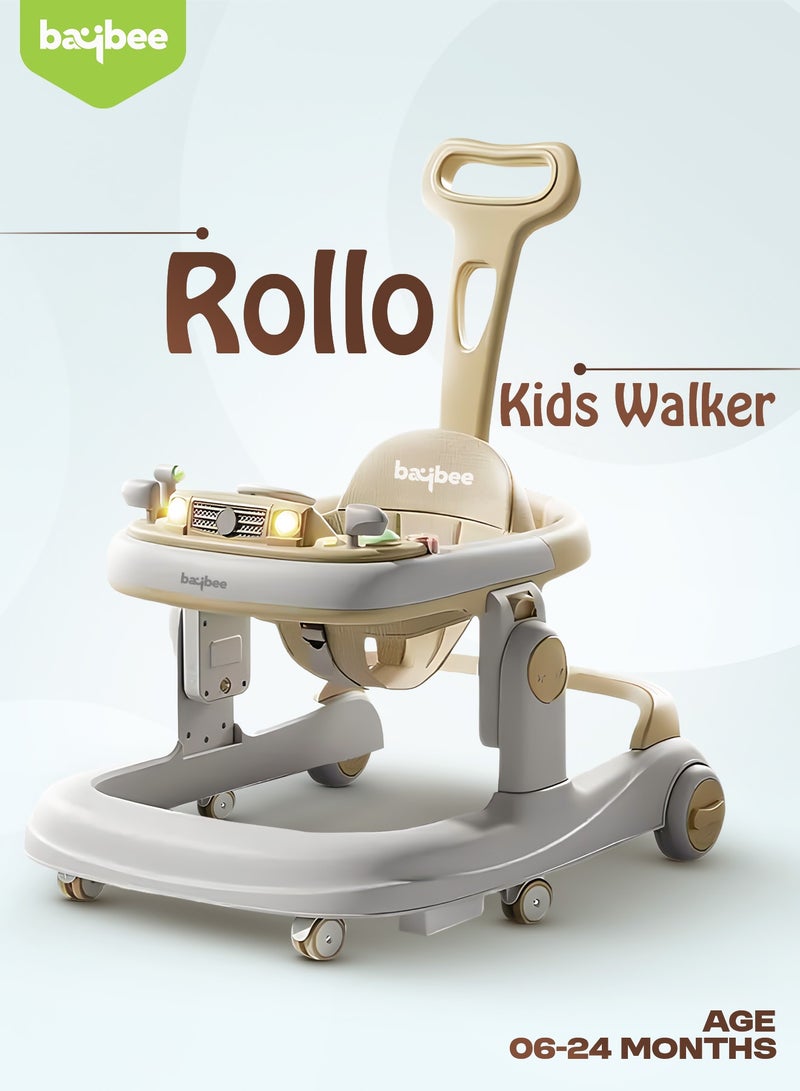 BAYBEE عربة أطفال بايبي 3 في 1 للأطفال، عربة دفع للأطفال مع مقبض دفع للوالدين، 5 ارتفاعات قابلة للتعديل، سرعة قابلة للتعديل، عربة أطفال قابلة للطي مع ضوء، صينية و عربة موسيقية للأطفال من 6 إلى 24 شهرًا، بيج - Image 2