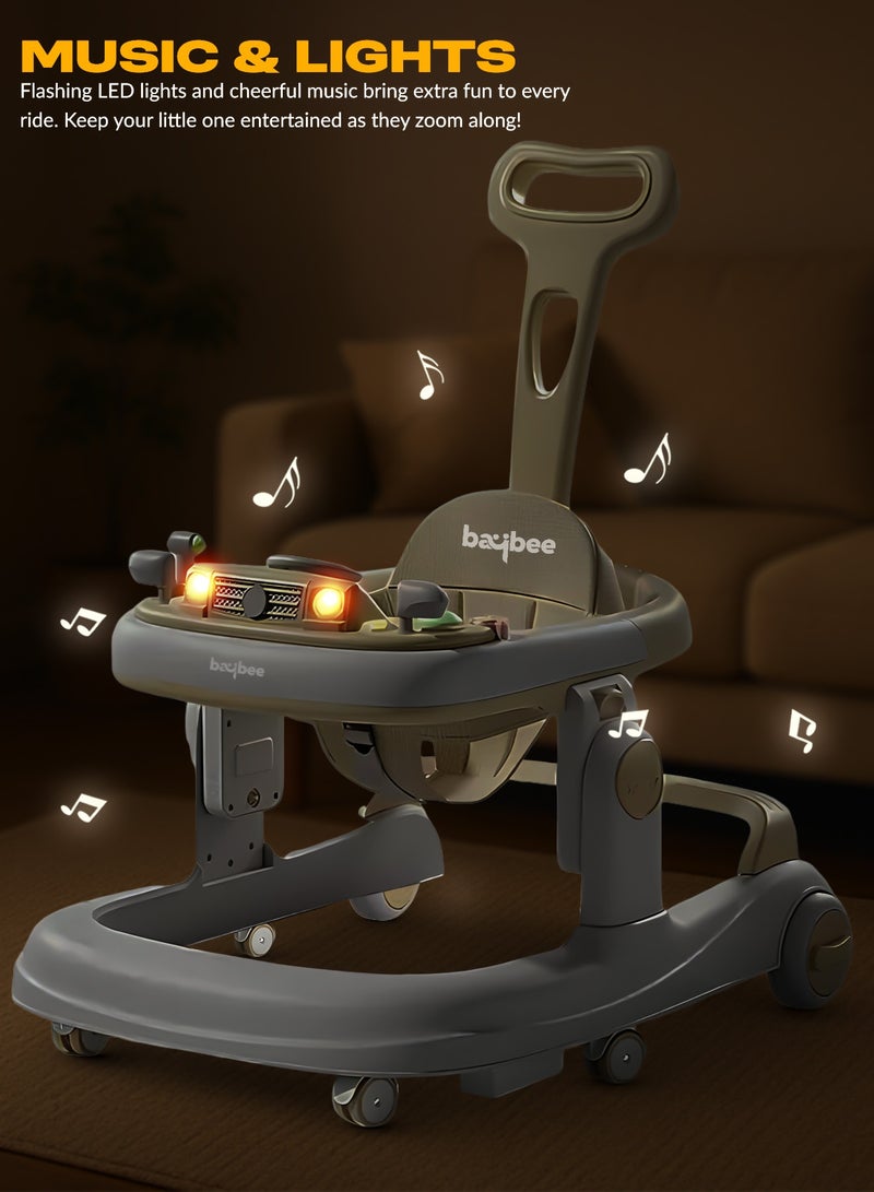 BAYBEE عربة أطفال بايبي 3 في 1 للأطفال، عربة دفع للأطفال مع مقبض دفع للوالدين، 5 ارتفاعات قابلة للتعديل، سرعة قابلة للتعديل، عربة أطفال قابلة للطي مع ضوء، صينية و عربة موسيقية للأطفال من 6 إلى 24 شهرًا، بيج - Image 4