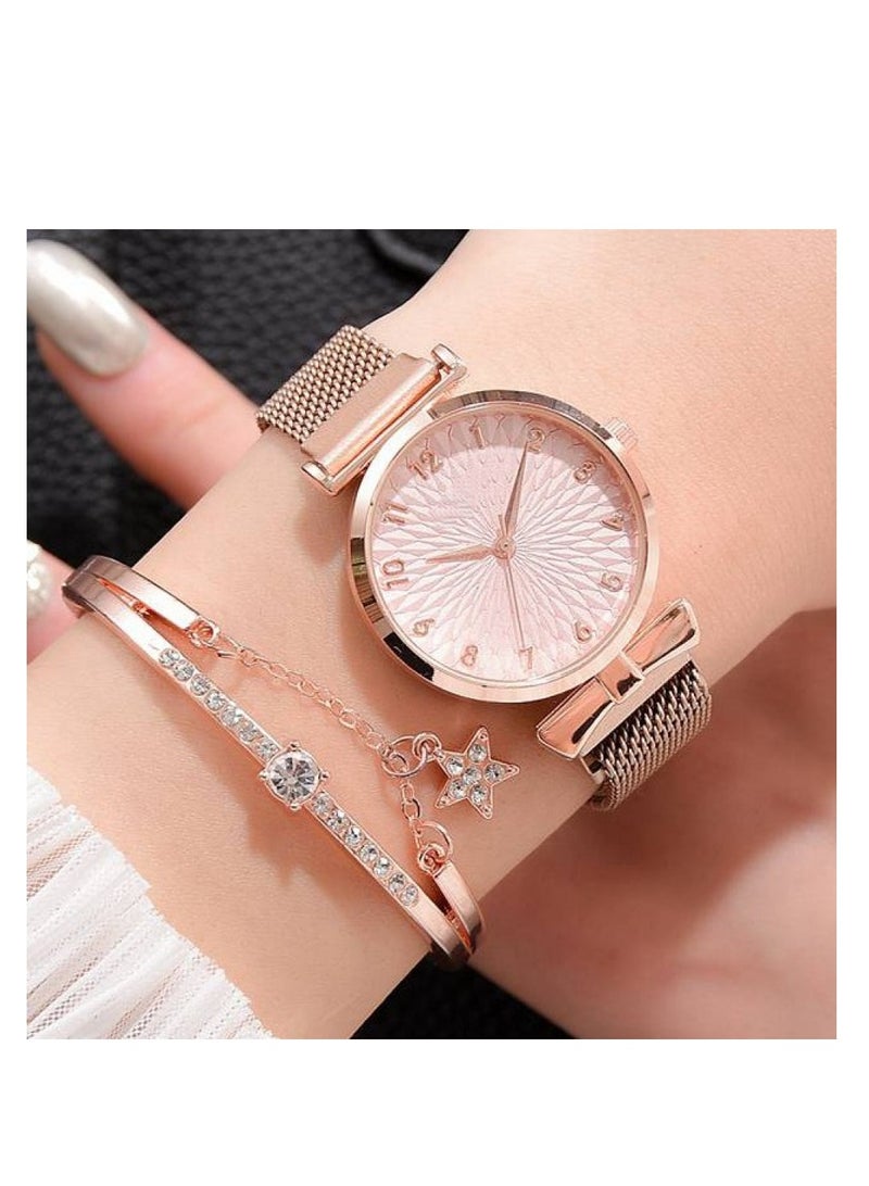 Y&D Pink Women's Fashion Watch With Personality Fashion Bracelet Two Piece Set - Image 1