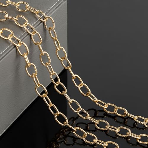 YOUBEIYEE 16.4 Feet Gold Plated Chain for Jewelry Making Embossed Oval Link Chain Lightweight Aluminum Necklace Bracelet Chain for Men and Women DIY Craft Chain Roll - Image 4
