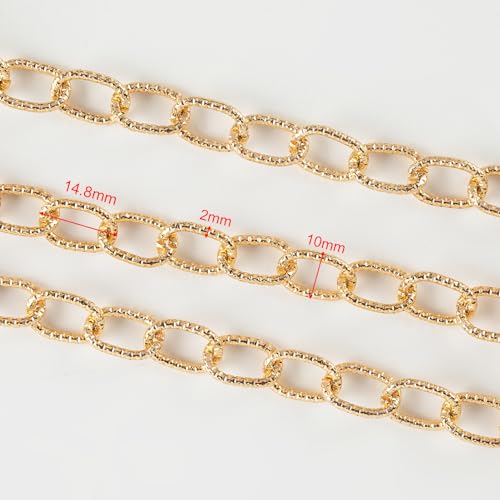 YOUBEIYEE 16.4 Feet Gold Plated Chain for Jewelry Making Embossed Oval Link Chain Lightweight Aluminum Necklace Bracelet Chain for Men and Women DIY Craft Chain Roll - Image 3