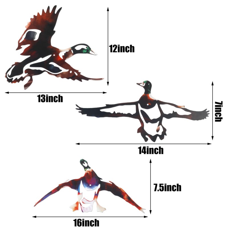 RattanView Mallard Duck Wall Art - 3 Pcs Rustic Metal Wall Decor, Vintage Hanging Duck Art for Home Living Room Bedroom Bathroom Cabin Hunting Party Decorations Gifts Sign - Image 2