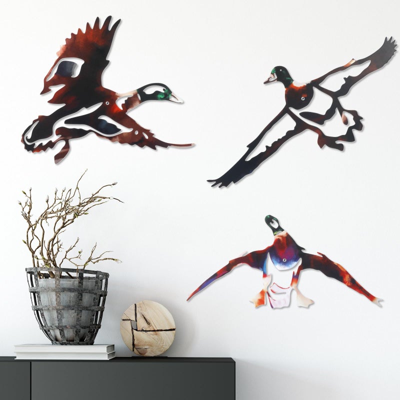 RattanView Mallard Duck Wall Art - 3 Pcs Rustic Metal Wall Decor, Vintage Hanging Duck Art for Home Living Room Bedroom Bathroom Cabin Hunting Party Decorations Gifts Sign - Image 3
