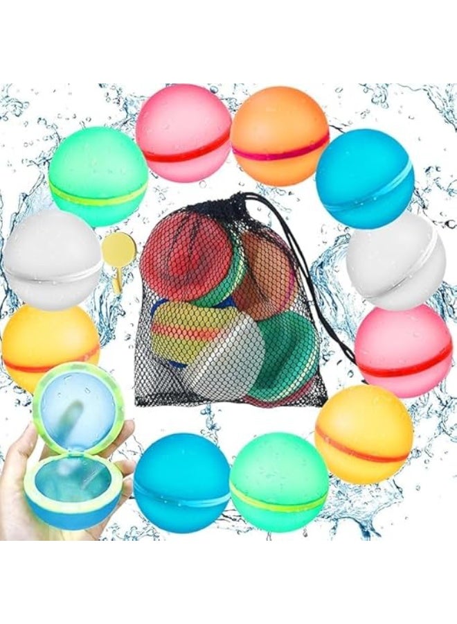 ChicAbode 12 قطعة كرات ماء سيليكونية قابلة لإعادة الاستخدام مع إغلاق مغناطيسي، وحقيبة شبكة سوداء للاستخدام في التخزين، لعبة لعب على الشاطئ والبركة في الصيف - Image 1