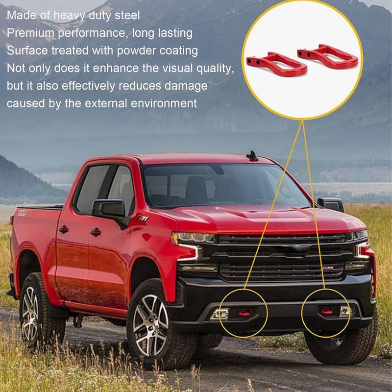 Naroote 2 Pcs Front Tow Hook Kit 84280203, Heavy Duty Steel Construction Red Powder Coated with Bolts Nuts Front Lower Bumper Trailer Ring Replacement for Towing and Hauling - Image 2
