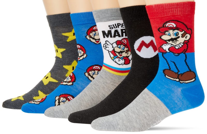 Mario Mens 5 Pack Crew Casual Sock, Grey Multi, 10-13 US