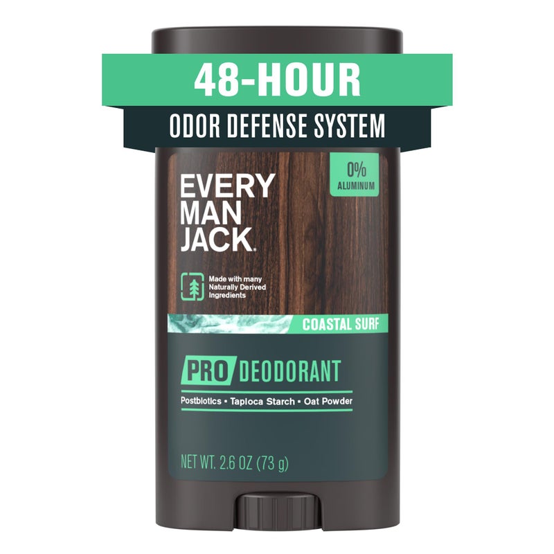 Every Man Jack Men's Pro Deodorant - 48-Hour Odor Defense Blend - Aluminum Free - Contains Postbiotics, Tapioca Stach & Oat Powder - Coastal Surf Scent - 2.6 oz - 1 Pack - Image 1