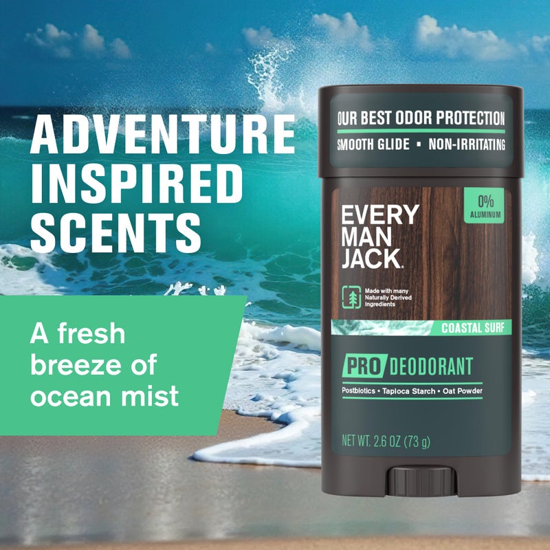 Every Man Jack Men's Pro Deodorant - 48-Hour Odor Defense Blend - Aluminum Free - Contains Postbiotics, Tapioca Stach & Oat Powder - Coastal Surf Scent - 2.6 oz - 1 Pack - Image 5