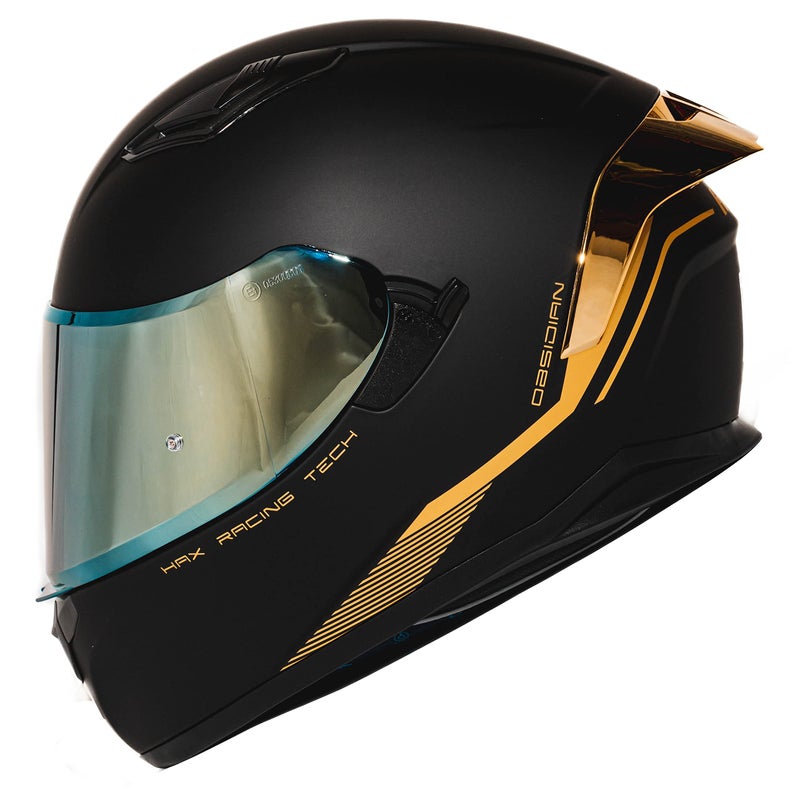 HAX Obsidian Full Face Dual Visor Adult Motorcycle Helmet for Motorbike Street Bike with Pinlock Ready DOT Approved Matte Black Gold XL - Image 1