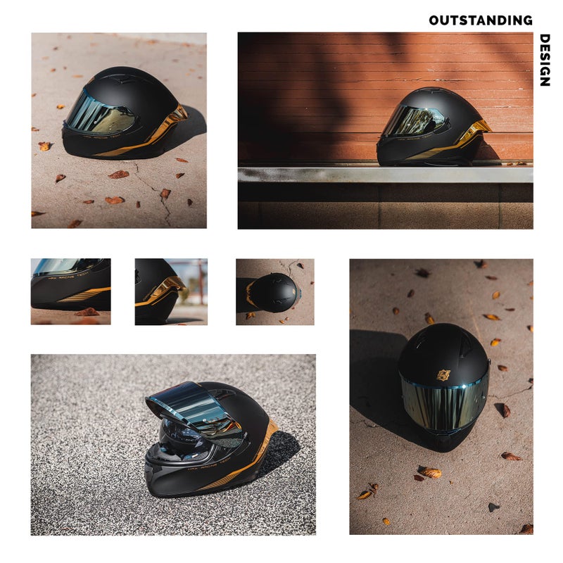 HAX Obsidian Full Face Dual Visor Adult Motorcycle Helmet for Motorbike Street Bike with Pinlock Ready DOT Approved Matte Black Gold XL - Image 5