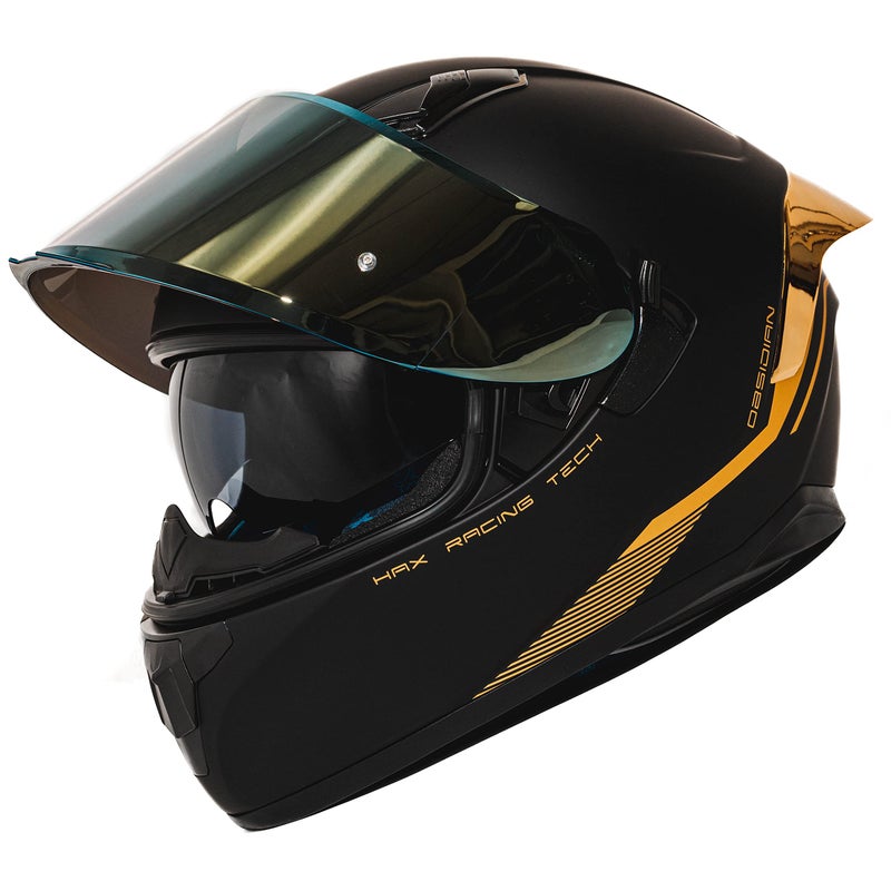 HAX Obsidian Full Face Dual Visor Adult Motorcycle Helmet for Motorbike Street Bike with Pinlock Ready DOT Approved Matte Black Gold XL - Image 2