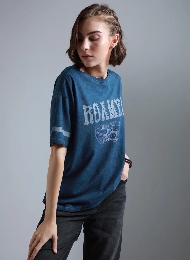 هاي ستار Oversized Navy T-Shirt for Women