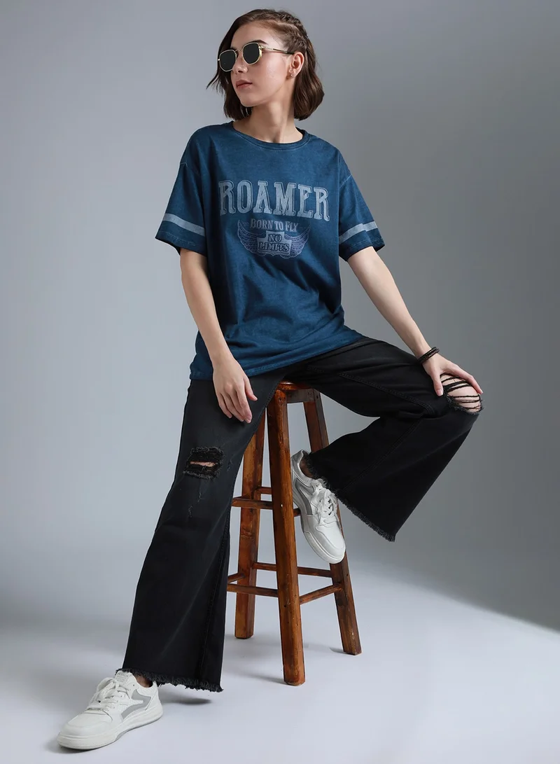 هاي ستار Oversized Navy T-Shirt for Women