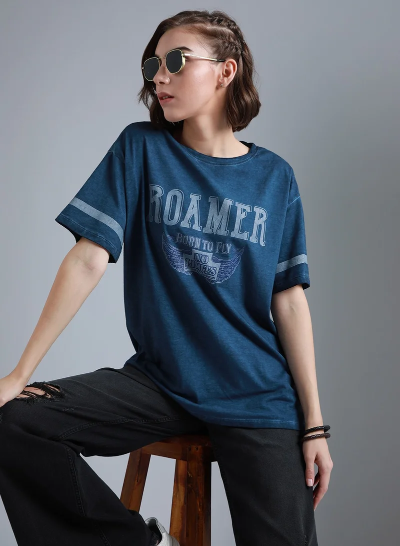 هاي ستار Oversized Navy T-Shirt for Women