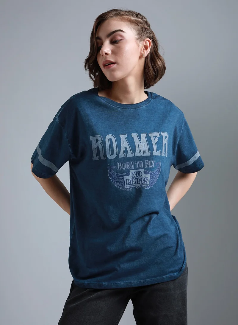 هاي ستار Oversized Navy T-Shirt for Women