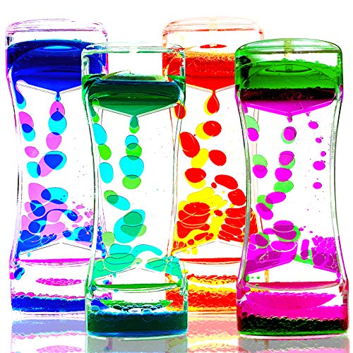 FKYTION Liquid Motion Bubbler Timer Pack of 4 Colorful Hourglass Liquid Bubbler ADHD Fidget Sensory Toys for Kids Teenagers Adults - Image 1