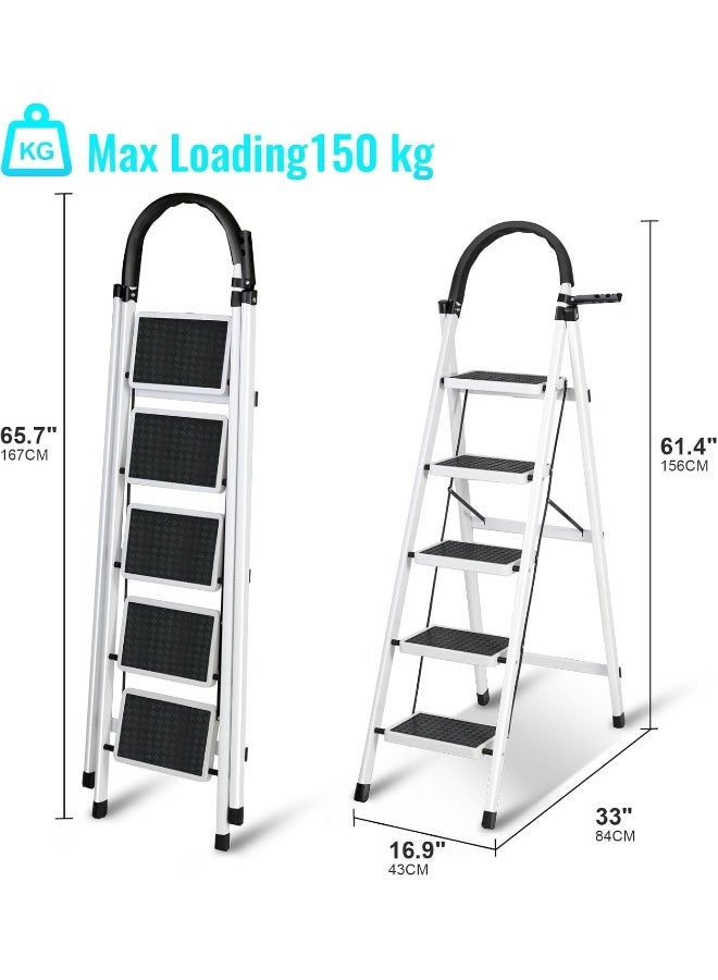 SKY-TOUCH Foldable Ladder 5 Steps, Home Ladder Folding Step Stool with Wide Anti-Slip Pedal, Adults Folding Sturdy Steel Ladder for Home, Kitchen, Garden, Office  - Image 4