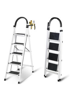 SKY-TOUCH SKY-TOUCH Foldable Ladder 5 Steps, Home Ladder Folding Step Stool with Wide Anti-Slip Pedal, Adults Folding Sturdy Steel Ladder for Home,Kitchen, Garden, Office  - Image 1