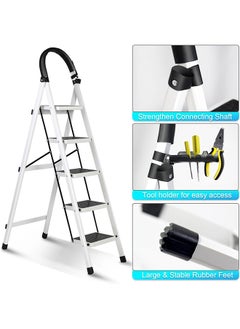 SKY-TOUCH SKY-TOUCH Foldable Ladder 5 Steps, Home Ladder Folding Step Stool with Wide Anti-Slip Pedal, Adults Folding Sturdy Steel Ladder for Home,Kitchen, Garden, Office  - Image 2