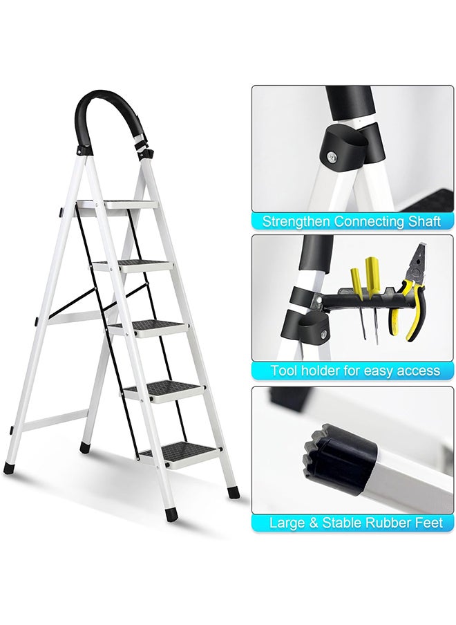 SKY-TOUCH SKY-TOUCH Foldable Ladder 5 Steps, Home Ladder Folding Step Stool with Wide Anti-Slip Pedal, Adults Folding Sturdy Steel Ladder for Home,Kitchen, Garden, Office  - Image 2