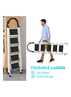 SKY-TOUCH SKY-TOUCH Foldable Ladder 5 Steps, Home Ladder Folding Step Stool with Wide Anti-Slip Pedal, Adults Folding Sturdy Steel Ladder for Home,Kitchen, Garden, Office  - Image 3