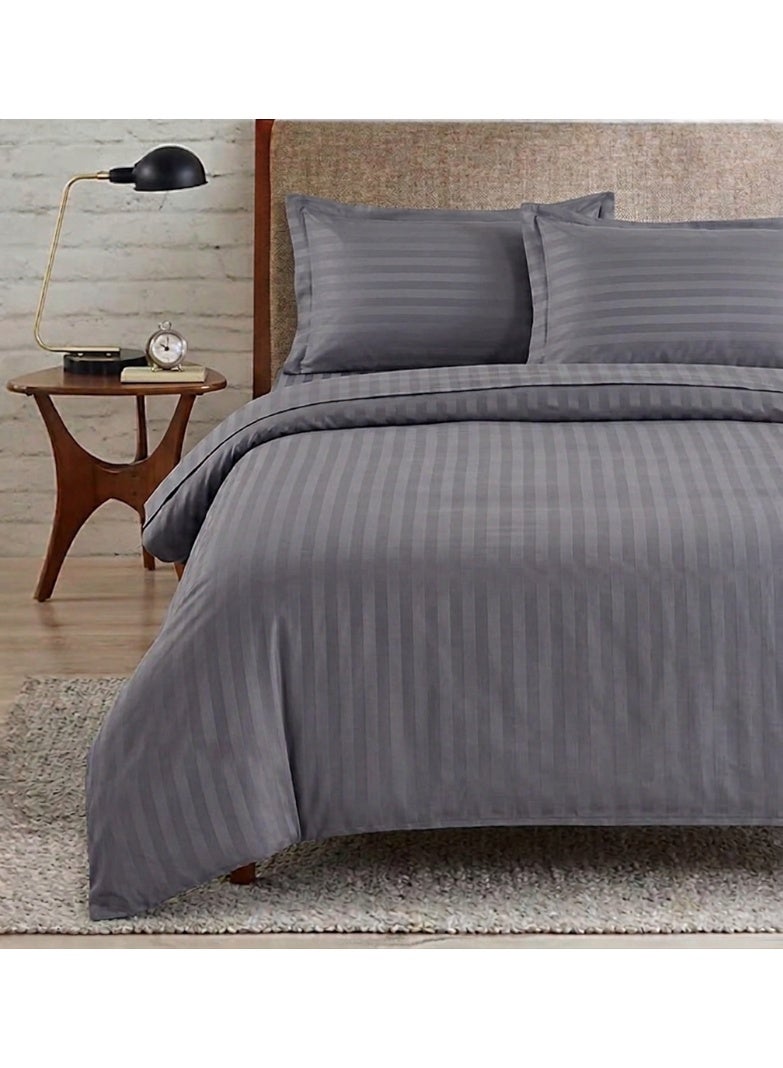 ريشا هوم 4 Pc Grey Stripe Duvet Cover Set 160x220 cm with Fitted Sheet 120x200+30 cm & 2 Pillow Cases - Image 2