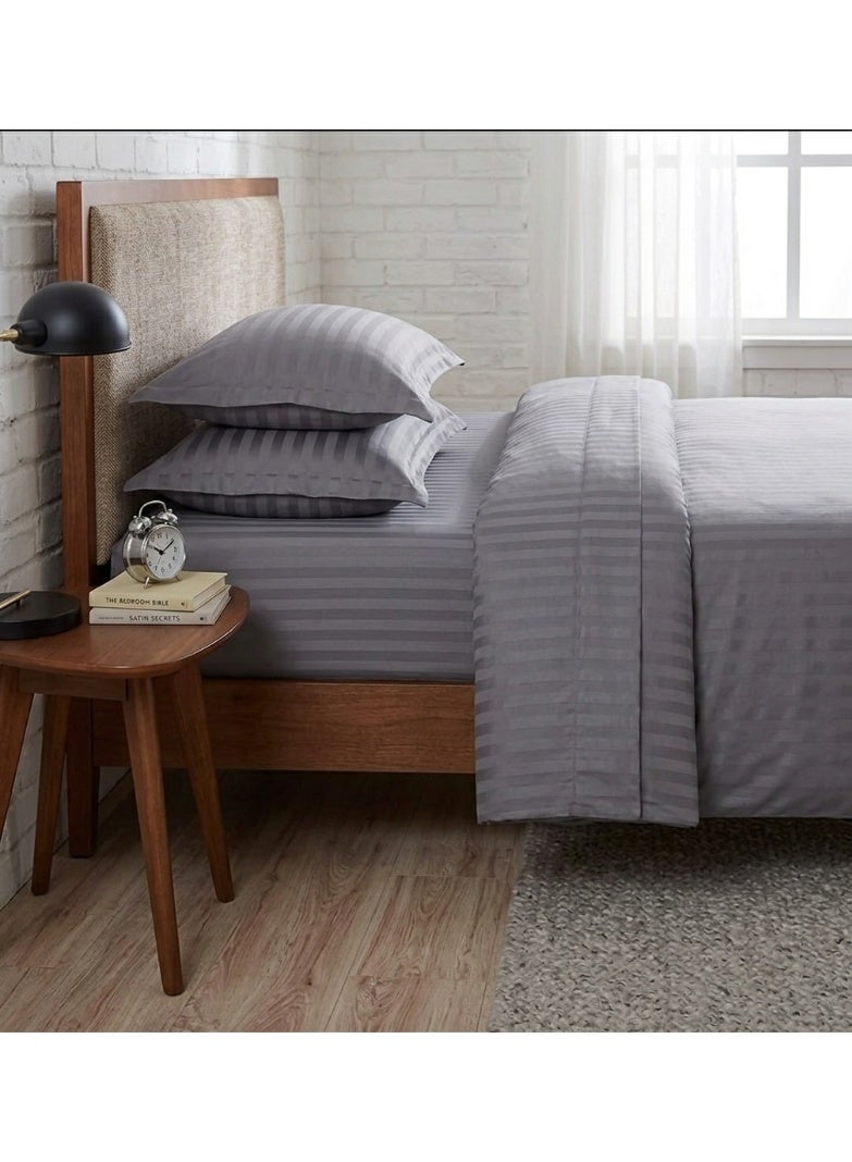 ريشا هوم 4 Pc Grey Stripe Duvet Cover Set 160x220 cm with Fitted Sheet 120x200+30 cm & 2 Pillow Cases - Image 3