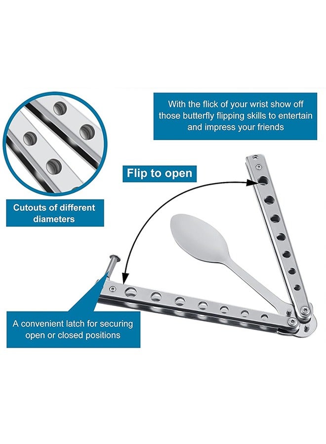 2Pcs Butterfly Fork and Spoon Set, Tactical Folding Stainless Steel Butterfly Fork for Travel Camping Hunting BBQ Kitchen (Silver) - Image 4