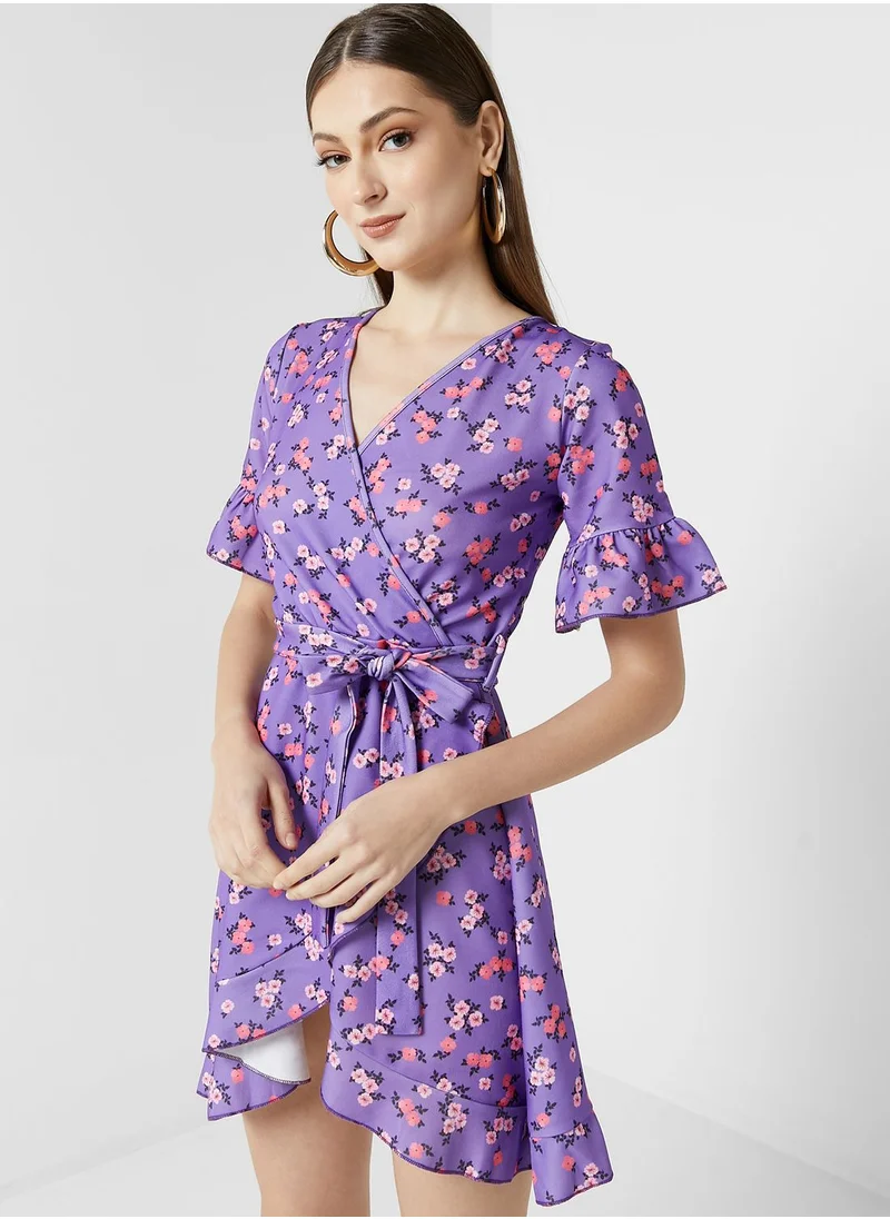 LASULA Ruffle Detail Printed Dress