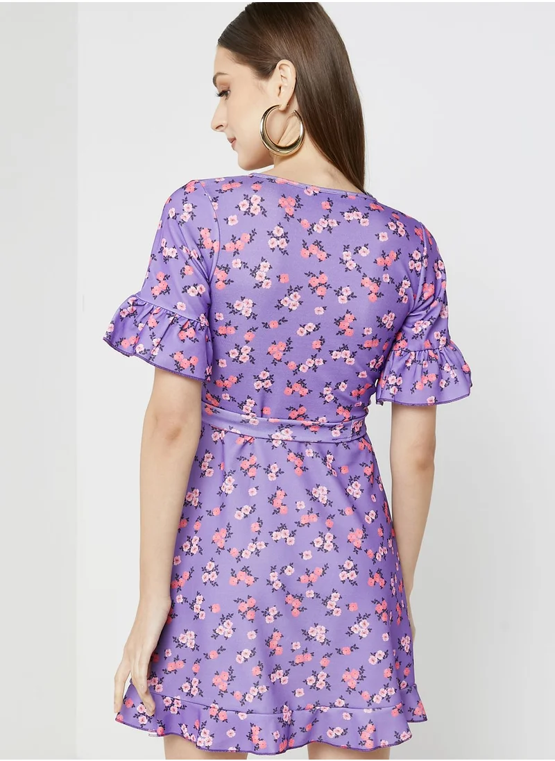 LASULA Ruffle Detail Printed Dress