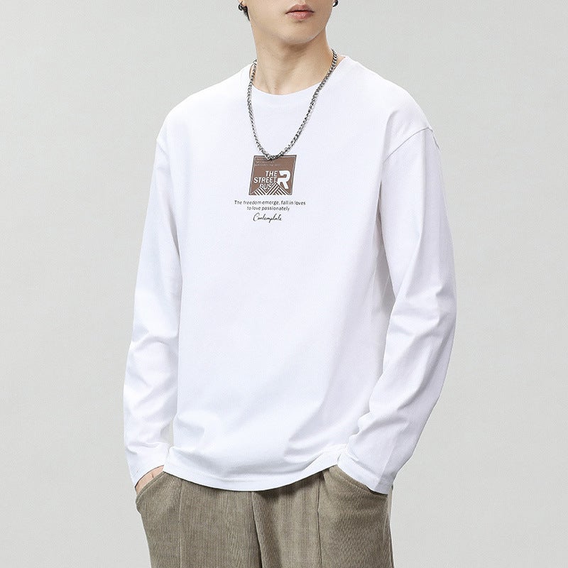 Long-Sleeved T-Shirt Men'S Autumn Round Neck Printed Trendy Brand Loose All-Match Stretch T-Shirt Top - Image 4