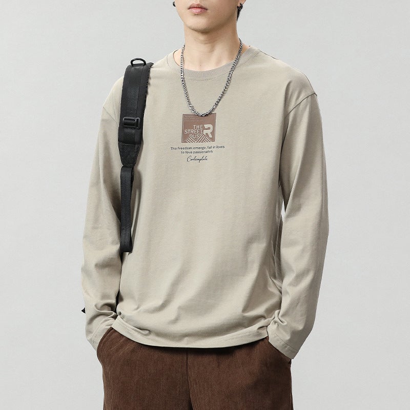 Long-Sleeved T-Shirt Men'S Autumn Round Neck Printed Trendy Brand Loose All-Match Stretch T-Shirt Top - Image 3