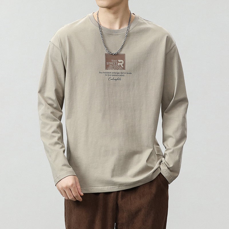 Long-Sleeved T-Shirt Men'S Autumn Round Neck Printed Trendy Brand Loose All-Match Stretch T-Shirt Top - Image 2