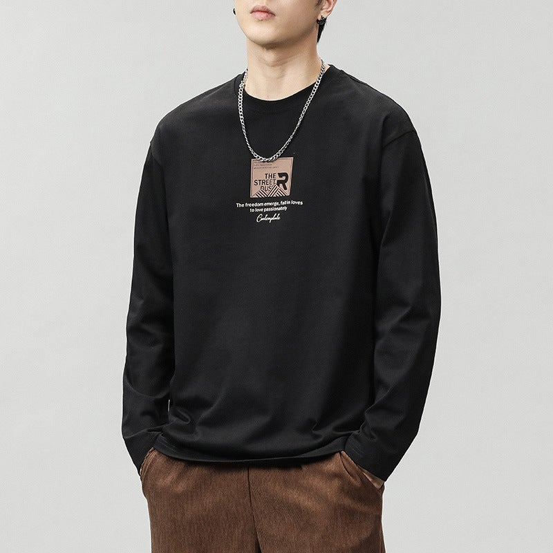 Long-Sleeved T-Shirt Men'S Autumn Round Neck Printed Trendy Brand Loose All-Match Stretch T-Shirt Top - Image 5