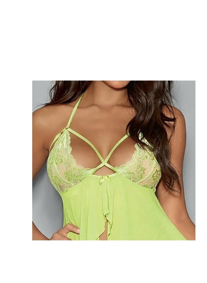 Short babydoll lingerie, green playsuits, elegant women’s nightgown from Four H, code 148 - Image 3