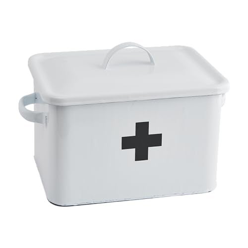 Creative Co-op Enameled First Aid Box with Lid Black Cross on Front - Image 1