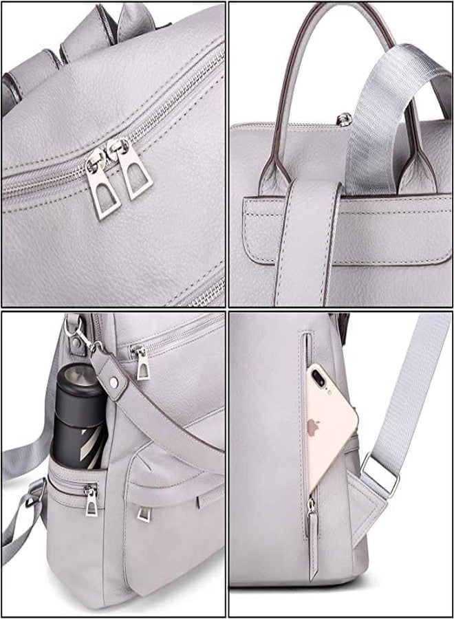 CHOLISS حقيبة ظهر مقاومة للماء من تشوليس للسيدات/الفتيات، متعددة الاستخدامات، مناسبة للمدرسة، الجامعة، المكتب، والسفر، حقيبة كتف مصنوعة يدوياً من جلد البولي يوريثان (رمادي). - Image 4