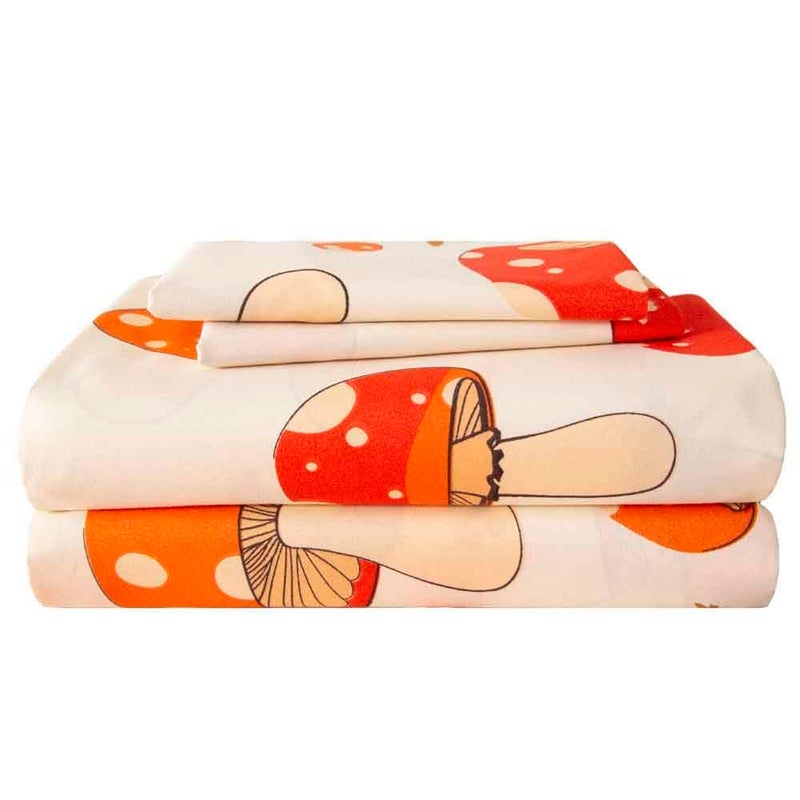 SDY 4PCS Mushroom Sheet Set Full Size,Great Cute and Comfortable Bedding Sheet for Boys, Girls, Kids and Toddler,Bed in a Bag Packaged with 1 Fitted Sheet+ 1 Top Flat Sheet + 2 Pillowcases - Image 1