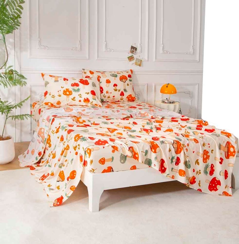 SDY 4PCS Mushroom Sheet Set Full Size,Great Cute and Comfortable Bedding Sheet for Boys, Girls, Kids and Toddler,Bed in a Bag Packaged with 1 Fitted Sheet+ 1 Top Flat Sheet + 2 Pillowcases - Image 4
