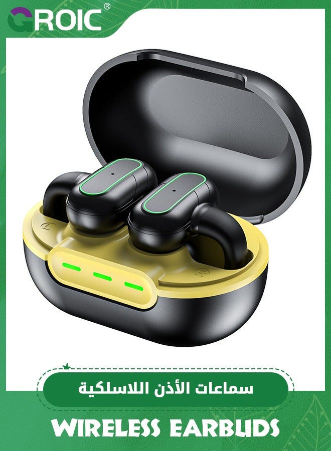 GROIC Black Clip-on Wireless Earbuds, Open-Ear Headphones, ENC Earring Earphones, Ear Clips Bluetooth 5.3 Ear Buds for Men Women Sports Workout Running  - Image 1
