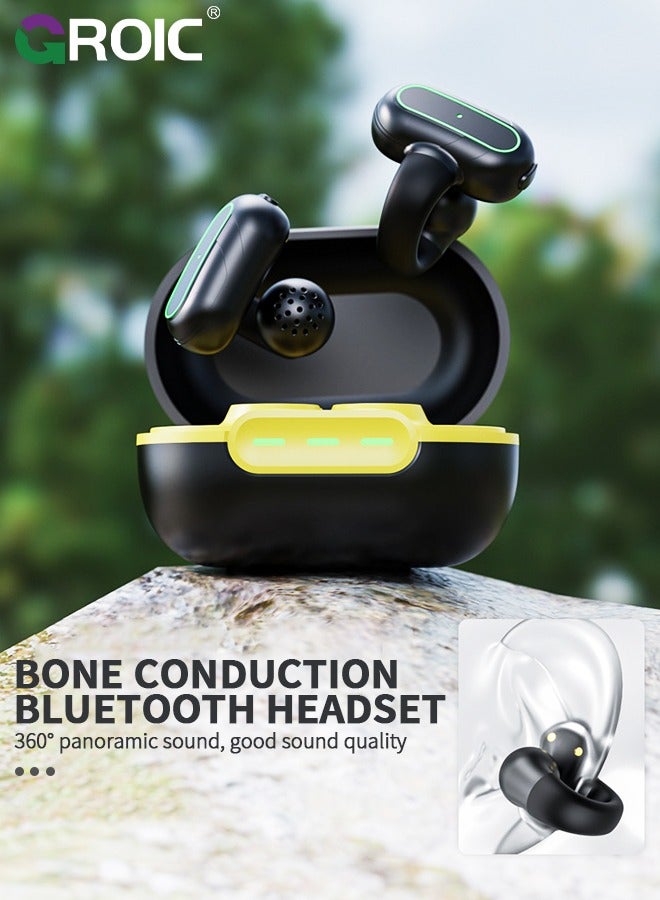 GROIC Black Clip-on Wireless Earbuds, Open-Ear Headphones, ENC Earring Earphones, Ear Clips Bluetooth 5.3 Ear Buds for Men Women Sports Workout Running  - Image 2