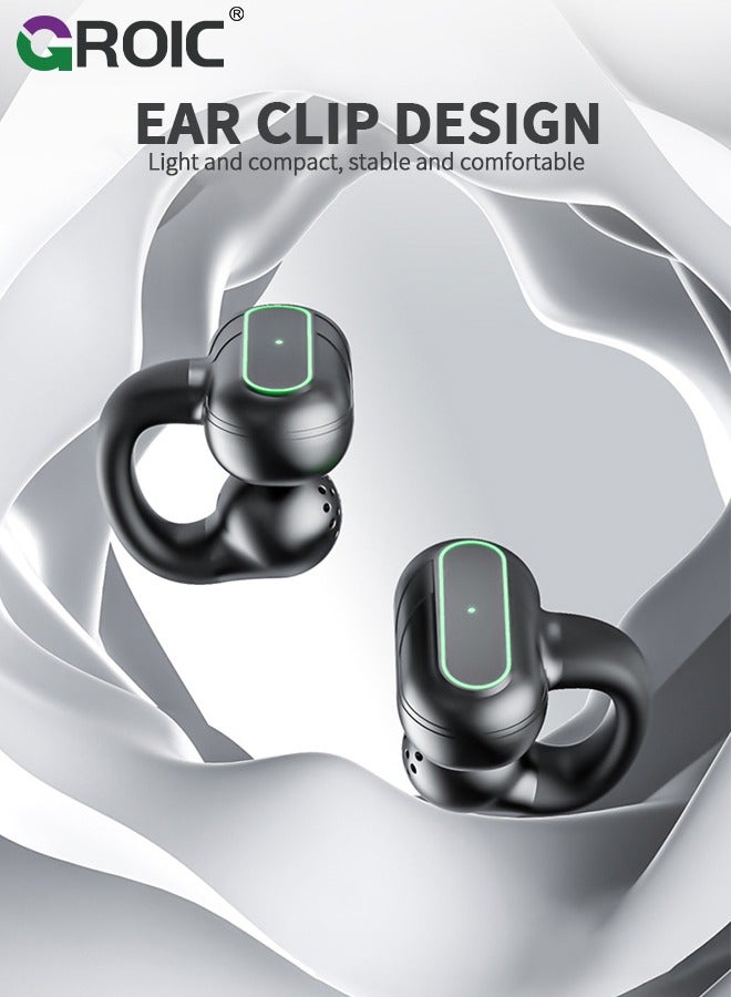 GROIC Black Clip-on Wireless Earbuds, Open-Ear Headphones, ENC Earring Earphones, Ear Clips Bluetooth 5.3 Ear Buds for Men Women Sports Workout Running  - Image 3