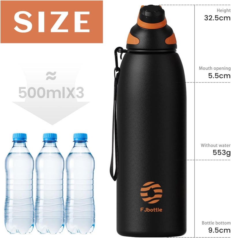 FjBottle زجاجة مياه Fjbottle من الفولاذ المقاوم للصدأ مع غطاء مغناطيسي - 600 مل/800 مل/1 لتر/1.5 لتر زجاجة رياضية معزولة خالية من مادة BPA للمشروبات الساخنة والباردة - ترمس مفرغ مانع للتسرب للصالات الرياضية والعمل والسفر - Image 4