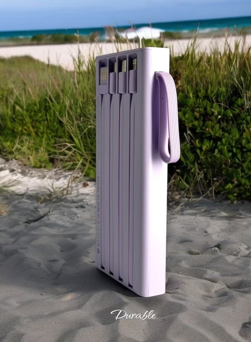 CALUS بنك طاقة P008 بنفسجي 1000mAh PD مع 4 كابلات شحن مدمجة وضوء كشاف، شاحن محمول فائق الصغر، بنك طاقة مصغر للشحن السريع للهواتف الذكية وسماعات الأذن والأجهزة الصغيرة - Image 4