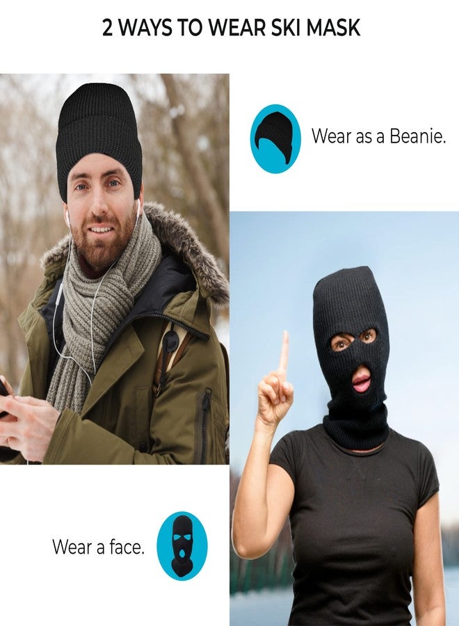 grinderPUNCH 3 Hole Beanie Face Mask Ski - Warm Double Thermal Knitted - Men and Women (Khaki) - Image 2
