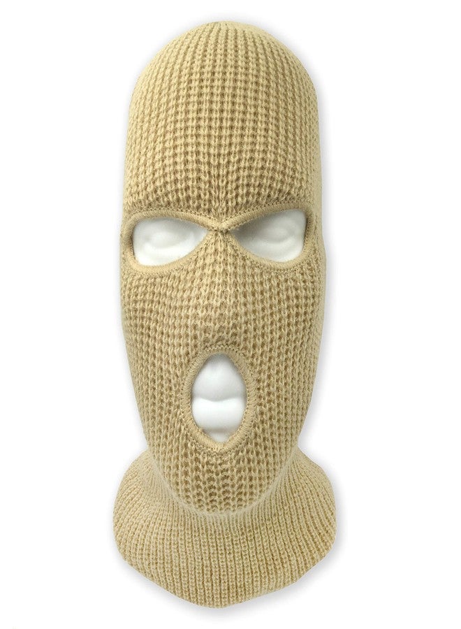 grinderPUNCH 3 Hole Beanie Face Mask Ski - Warm Double Thermal Knitted - Men and Women (Khaki) - Image 3
