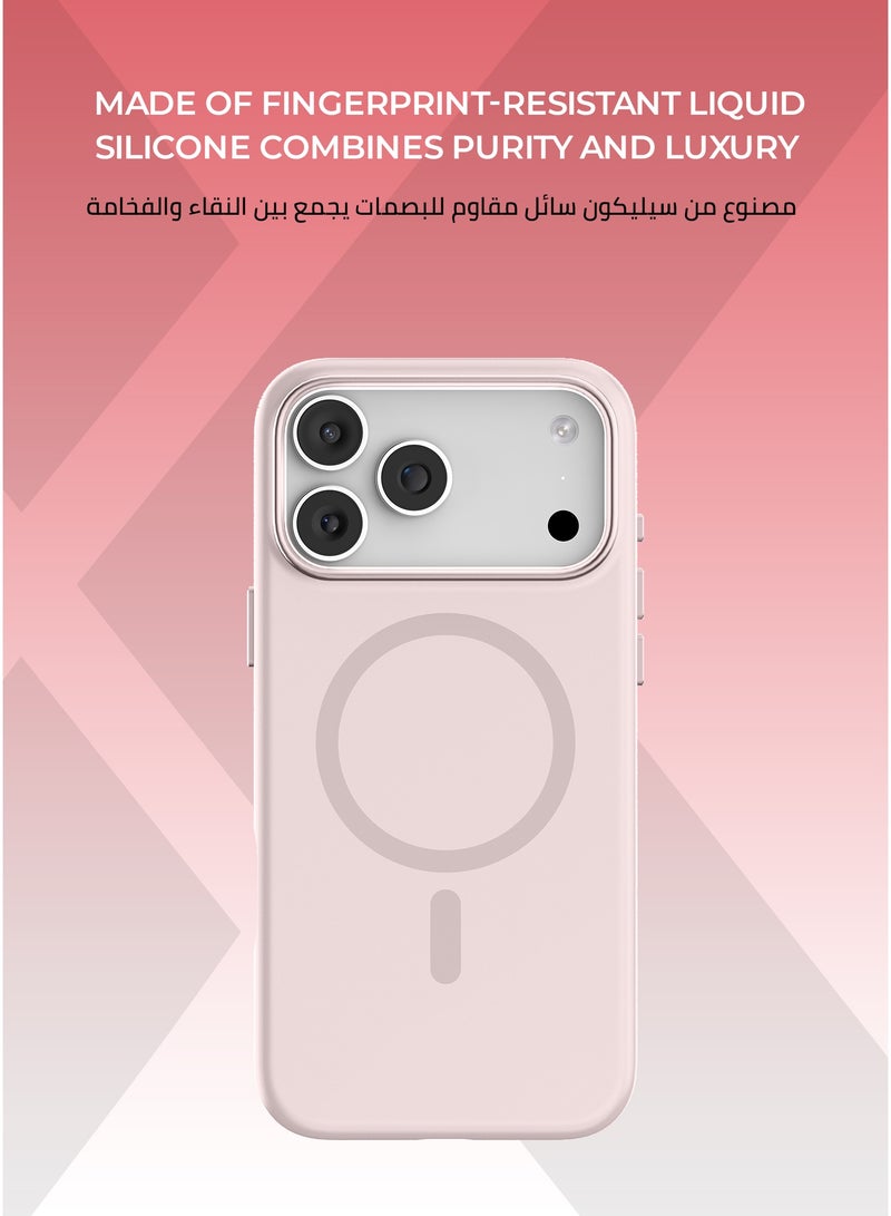 زوندا كفر بيور ايفون 17 برو ماكس ماج سيف لون وردي - بطانة داخلية من المايكروفايبر لحماية من الخدوش،إطار كاميرا معدني مرتفع لحماية العدسة، مصنوع من السيليكون السائل مع طبقة مقاومة  للبصمات، متوافق مع ملحقات MagSafe - Image 2