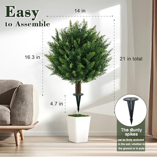 Chillchard 21" Artificial Cypress Topiary Outdoor Plants with Spike, 2 Pack Faux Cedar Bushes UV Resistant Fake Shrubs for Front Porch Décor - Image 2